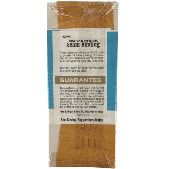Vintage NOS Wright's Trims Non-Shrink Seam Binding Gold 46 3 Yards Sewing Crafts - Picture 3 of 4